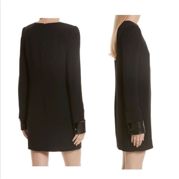HELMUT LANG NWOT Shift Black MINI Dress Viscose XSmall Leather Cuff Crepe - Picture 11 of 11